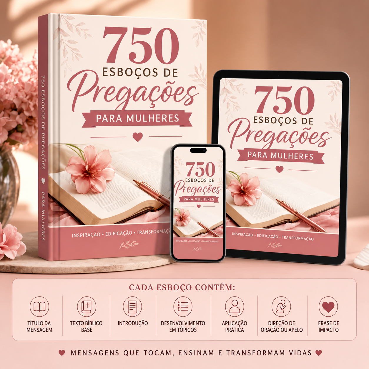 Capa do material 750 Esboços de Pregações Para Mulheres Cristãs