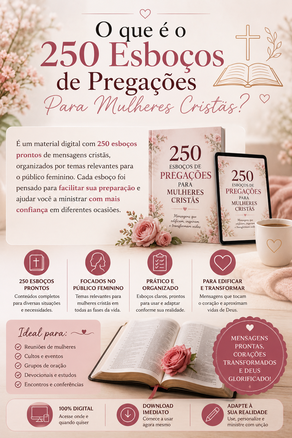 Páginas internas do material 250 Esboços de Pregações Para Mulheres Cristãs